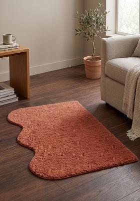 Saffron Rugs Hand Tufted Terracotta Solid Contemporary Scalloped Wool Area Rug