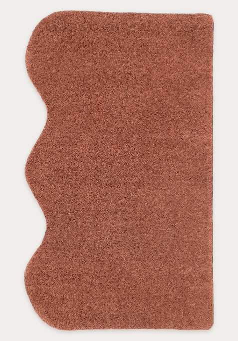 100% Wool Handmade Terracotta Rug | Contemporary Solid Scalloped Carpet With Cotton Backing For Living Room