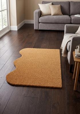 Saffron Rugs Hand Tufted Mustard Yellow Solid Contemporary Scalloped Wool Area Rug