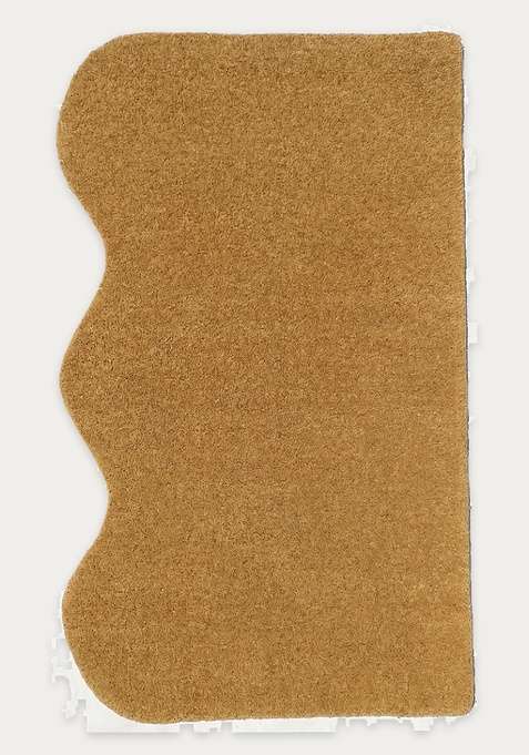 100% Wool Handmade Mustard Yellow Rug | Contemporary Solid Scalloped Carpet With Cotton Backing For Living Room