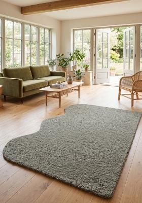 Saffron Rugs Hand Tufted Sage Grey Green Solid Contemporary Scalloped Wool Area Rug