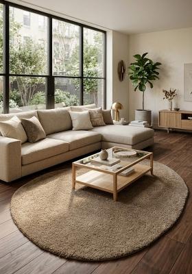 Saffron Rugs Hand Tufted Warm Taupe Brown Solid Contemporary Scalloped Wool Area Rug