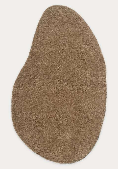 100% Wool Handmade Warm Taupe Brown Rug | Contemporary Solid Scalloped Carpet With Cotton Backing For Living Room