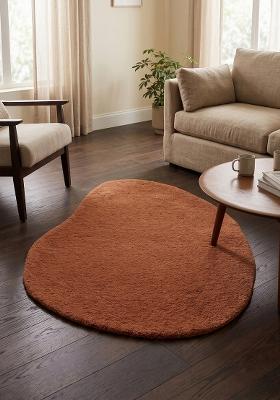 Saffron Rugs Hand Tufted Terracotta Brown Solid Contemporary Scalloped Wool Area Rug