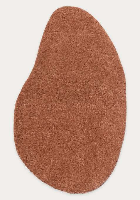 100% Wool Handmade Terracotta Brown Rug | Contemporary Solid Scalloped Carpet With Cotton Backing For Living Room