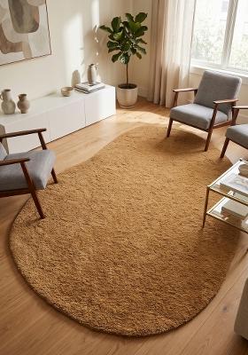 Saffron Rugs Hand Tufted Golden Caramel Solid Contemporary Scalloped Wool Area Rug