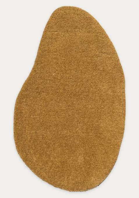 100% Wool Handmade Golden Caramel Rug | Contemporary Solid Scalloped Carpet With Cotton Backing For Living Room