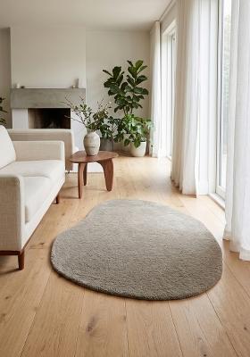 Saffron Rugs Hand Tufted Sage Grey Green Solid Contemporary Scalloped Wool Area Rug