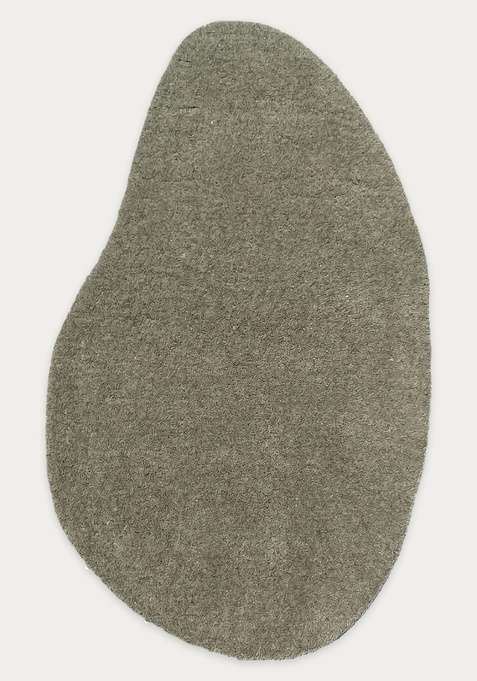 100% Wool Handmade Sage Grey Green Rug | Contemporary Solid Scalloped Carpet With Cotton Backing For Living Room