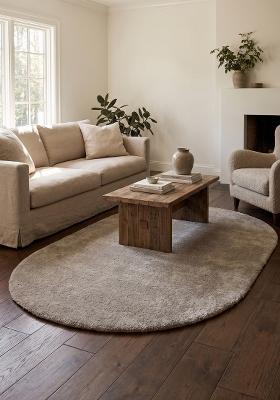 Saffron Rugs Hand Tufted Light Beige Grey Solid Contemporary Scalloped Wool Area Rug