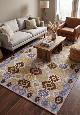 Saffron Rugs Hand Tufted Multicolor Pastel Geometric Bohemian Rectangular Wool Area Rug