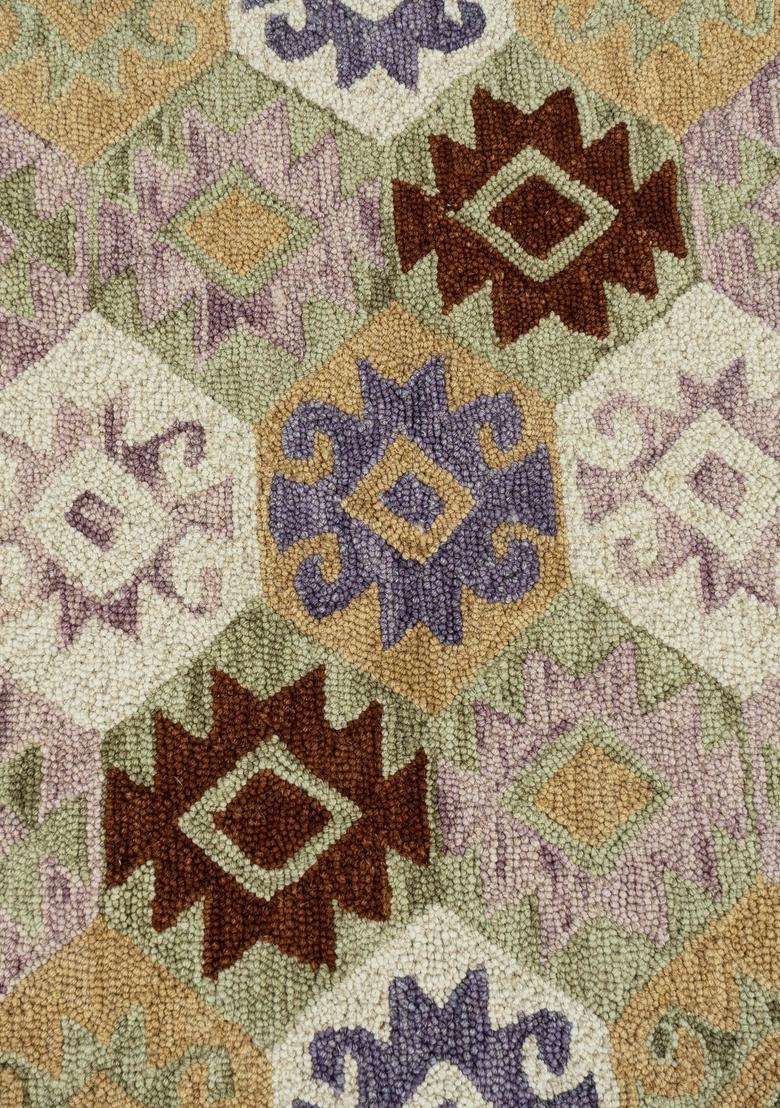 Saffron Rugs Hand Tufted Multicolor Pastel Geometric Bohemian Rectangular Wool Area Rug - Indya
