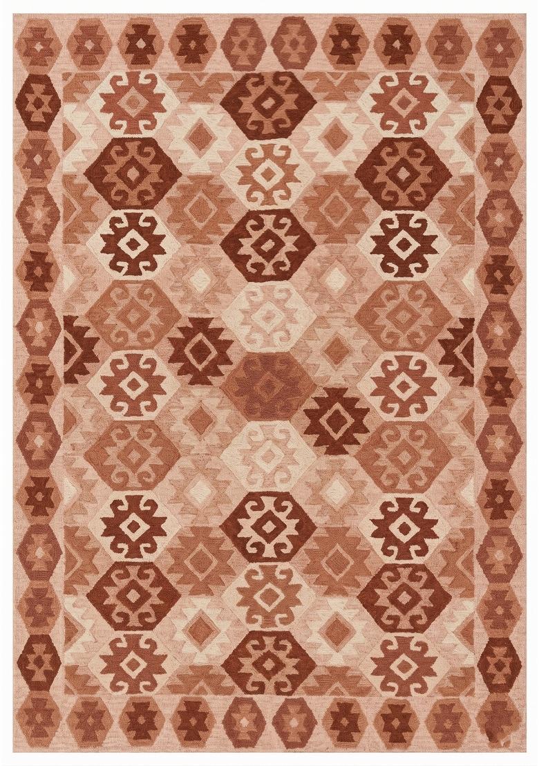 Saffron Rugs Hand Tufted Dusty Rose Terracotta Geometric Bohemian Rectangular Wool Area Rug - Indya