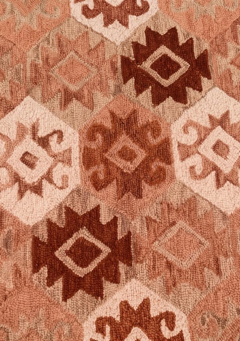 Saffron Rugs Hand Tufted Dusty Rose Terracotta Geometric Bohemian Rectangular Wool Area Rug - Indya