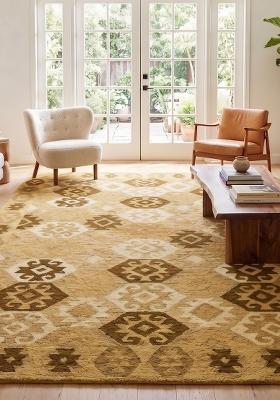 Saffron Rugs Hand Tufted Golden Beige Geometric Bohemian Rectangular Wool Area Rug