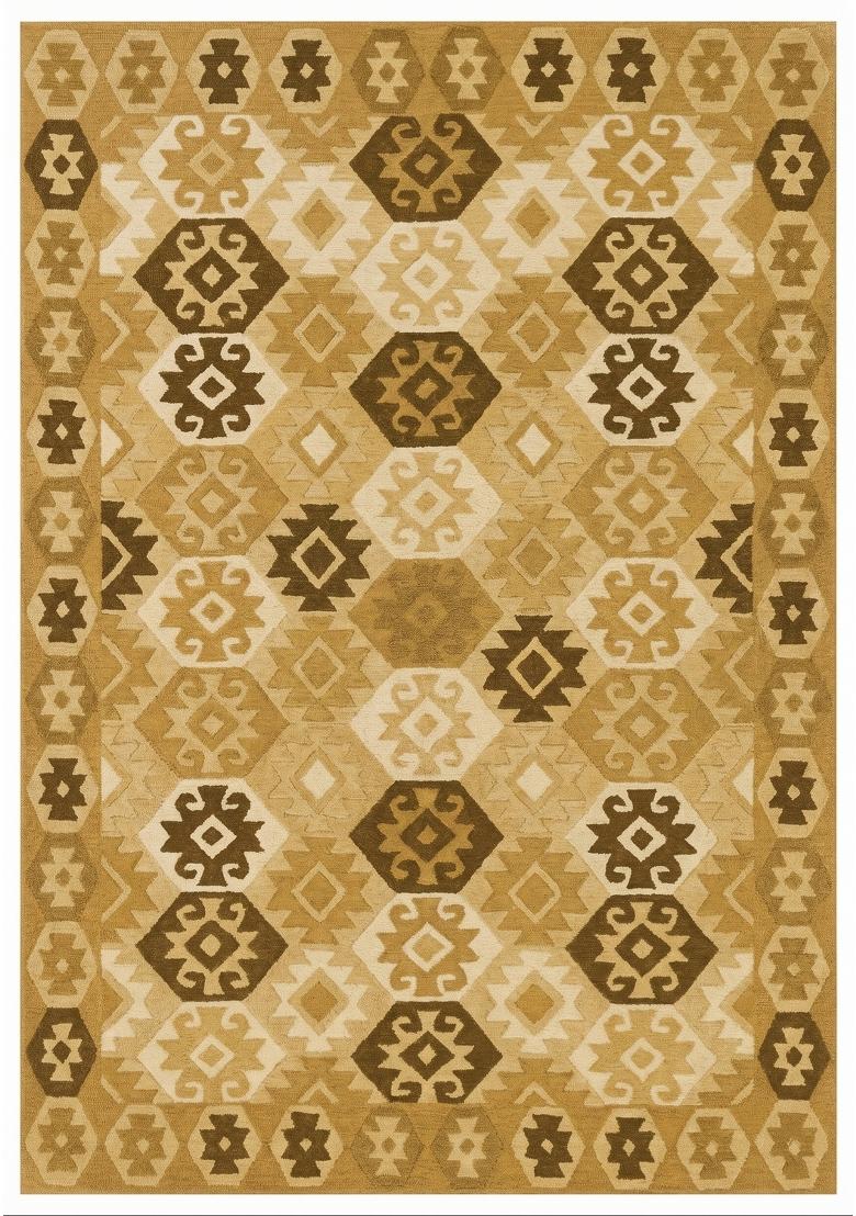 Saffron Rugs Hand Tufted Golden Beige Geometric Bohemian Rectangular Wool Area Rug - Indya