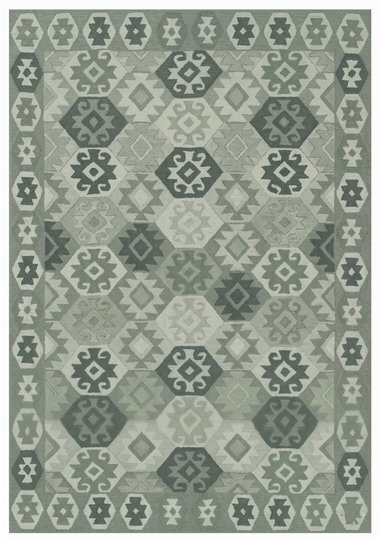 Saffron Rugs Hand Tufted Sage Green Grey Geometric Bohemian Rectangular Wool Area Rug - Indya