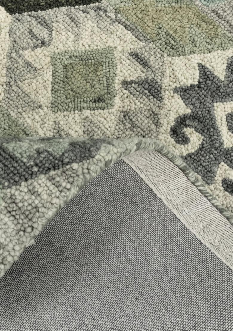 Saffron Rugs Hand Tufted Sage Green Grey Geometric Bohemian Rectangular Wool Area Rug - Indya