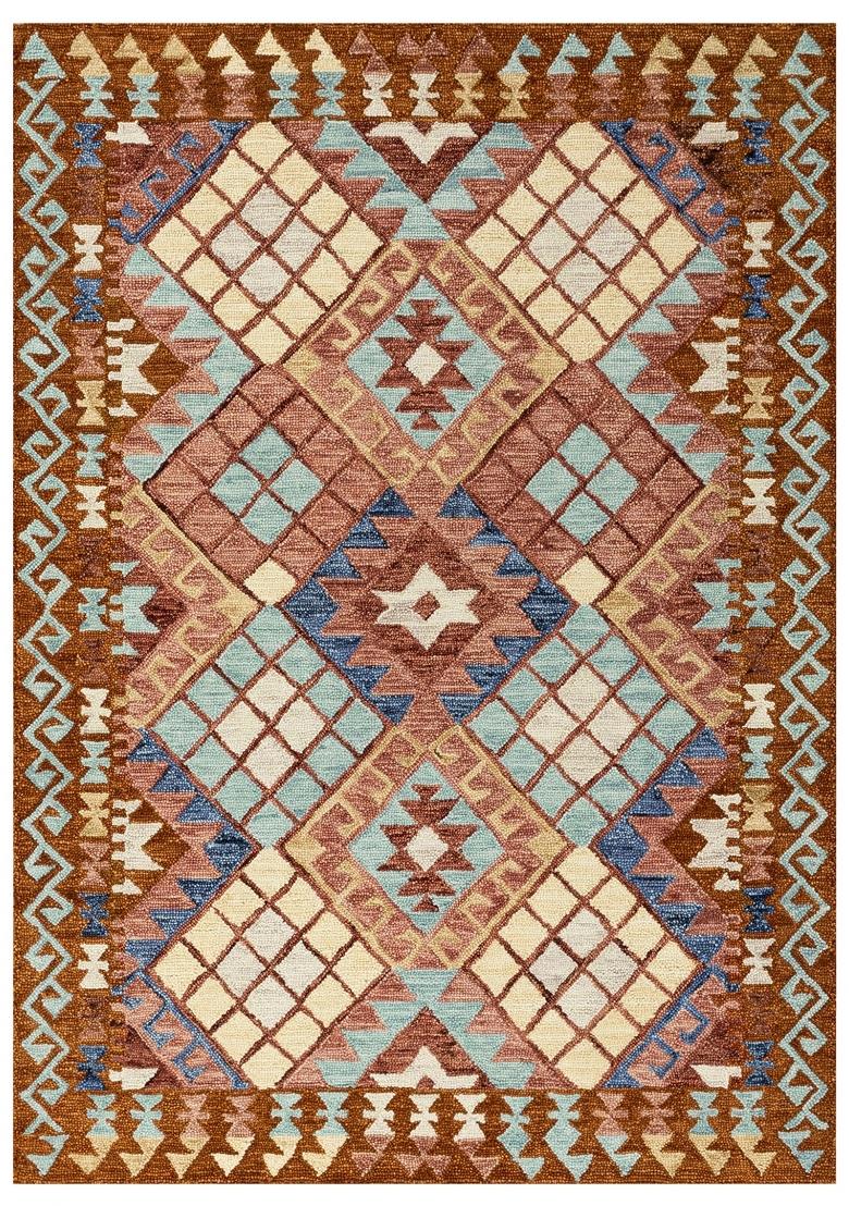 Saffron Rugs Hand Tufted Rust Terracotta Geometric Bohemian Rectangular Wool Area Rug - Indya