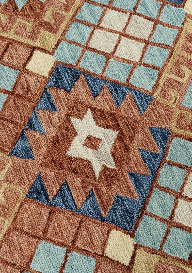 Saffron Rugs Hand Tufted Rust Terracotta Geometric Bohemian Rectangular Wool Area Rug - Indya