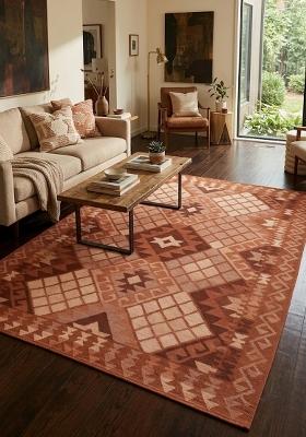 Saffron Rugs Hand Tufted Terracotta Geometric Bohemian Rectangular Wool Area Rug