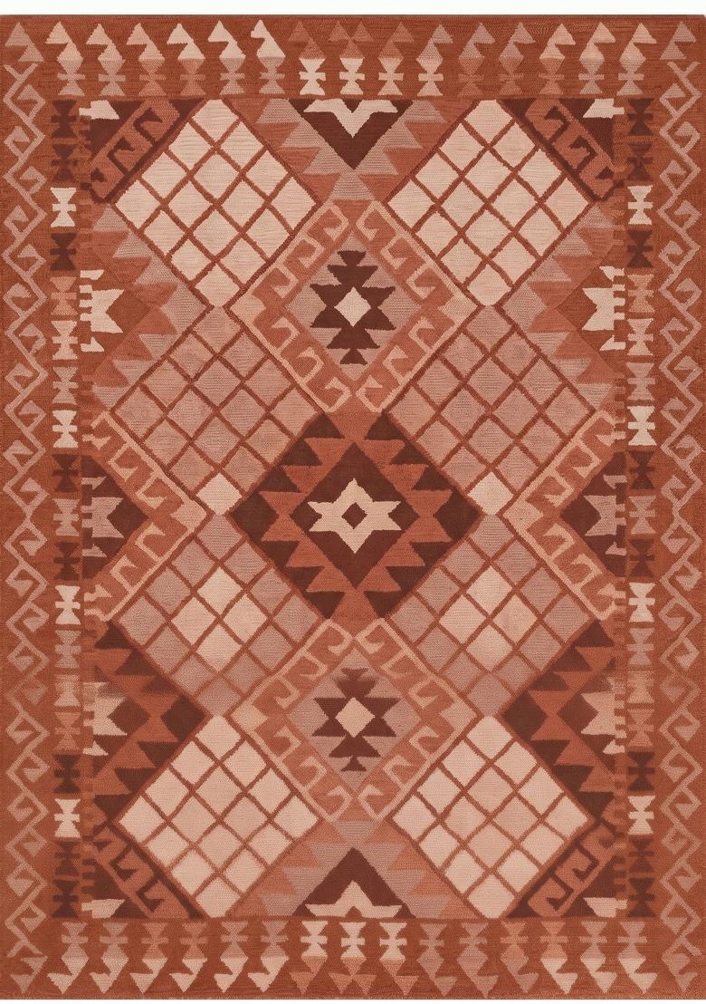 Saffron Rugs Hand Tufted Terracotta Geometric Bohemian Rectangular Wool Area Rug - Indya
