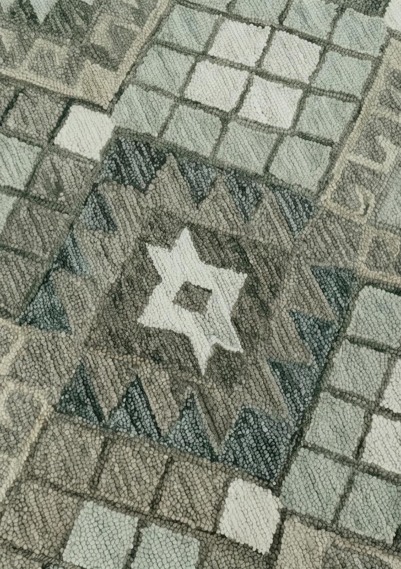 Saffron Rugs Hand Tufted Sage Green Grey Geometric Bohemian Rectangular Wool Area Rug - Indya