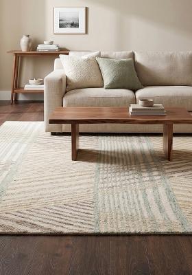 Saffron Rugs Hand Tufted Cream Beige Geometric Contemporary Rectangular Wool Area Rug