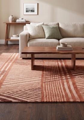Saffron Rugs Hand Tufted Terracotta Peach Geometric Contemporary Rectangular Wool Area Rug