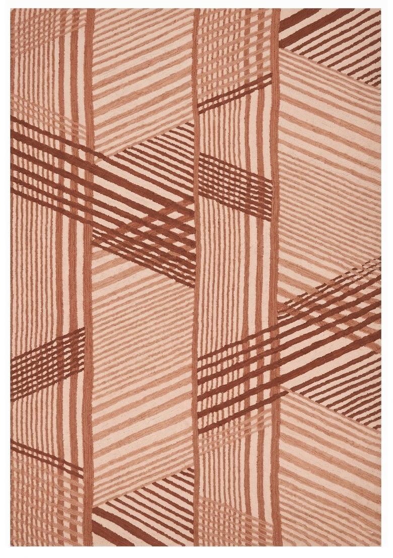 Saffron Rugs Hand Tufted Terracotta Peach Geometric Contemporary Rectangular Wool Area Rug - Indya