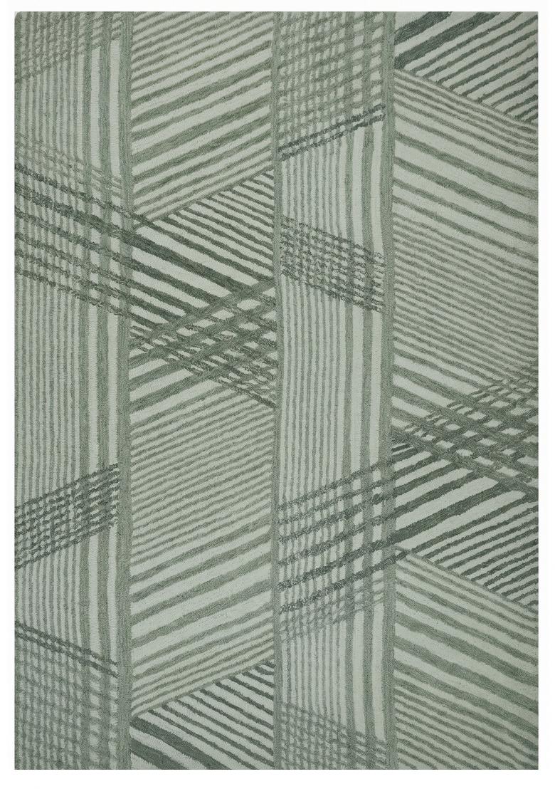 Saffron Rugs Hand Tufted Sage Green Geometric Contemporary Rectangular Wool Area Rug - Indya