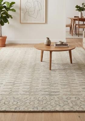 Saffron Rugs Hand Tufted Beige Grey Geometric Transitional Rectangular Wool Area Rug