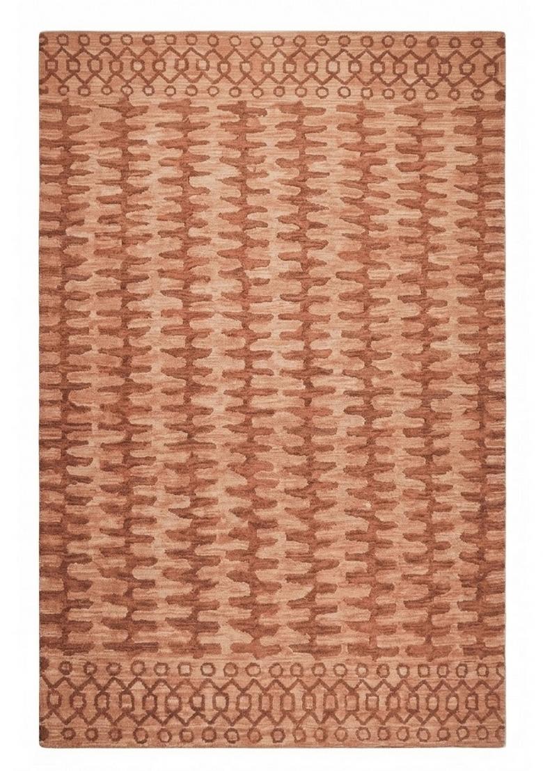 Saffron Rugs Hand Tufted Terracotta Pink Geometric Transitional Rectangular Wool Area Rug - Indya
