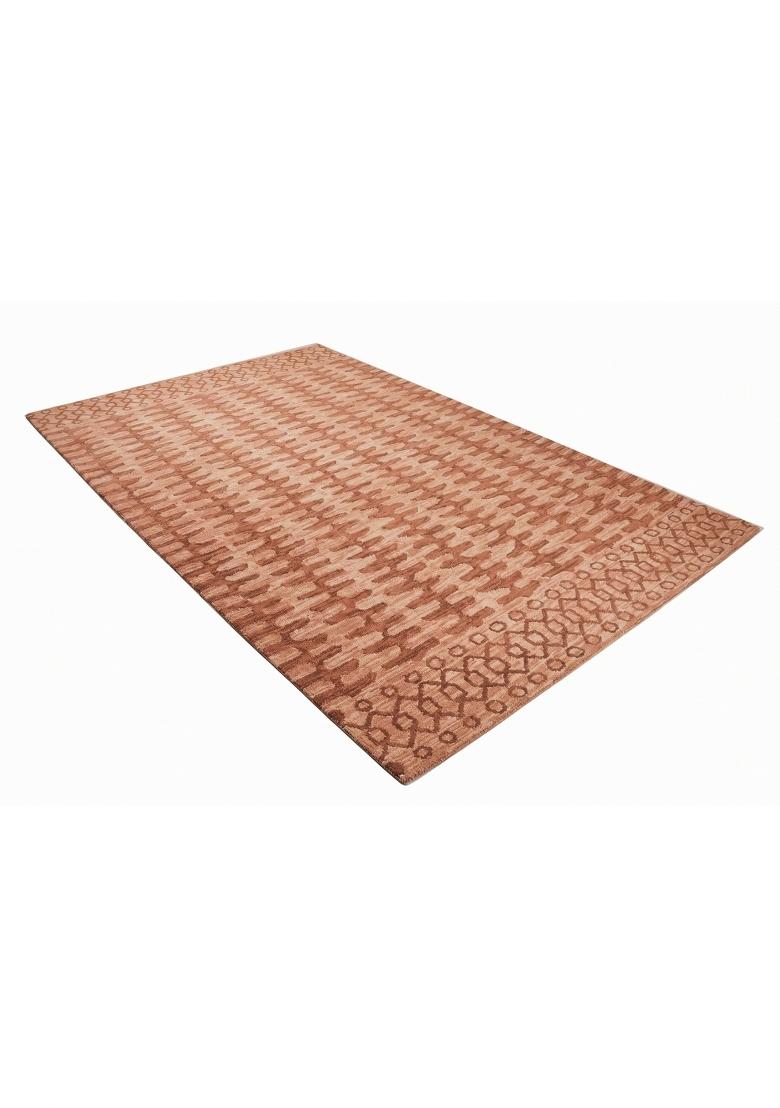 Saffron Rugs Hand Tufted Terracotta Pink Geometric Transitional Rectangular Wool Area Rug - Indya