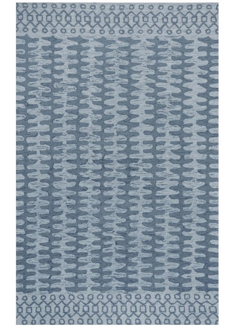 Saffron Rugs Hand Tufted Steel Blue Grey Geometric Transitional Rectangular Wool Area Rug - Indya
