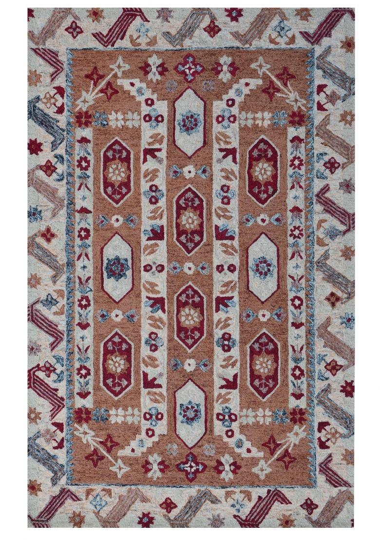 Saffron Rugs Hand Tufted Terracotta Orange Geometric Oriental Rectangular Wool Area Rug - Indya