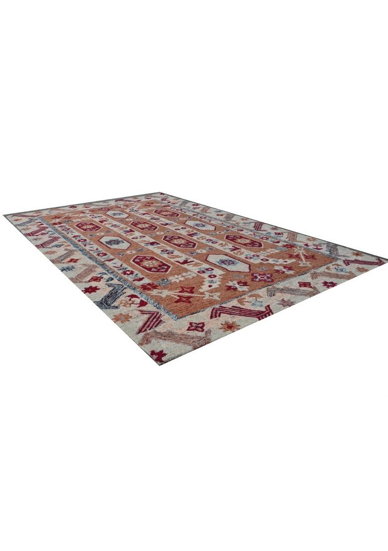 Saffron Rugs Hand Tufted Terracotta Orange Geometric Oriental Rectangular Wool Area Rug - Indya