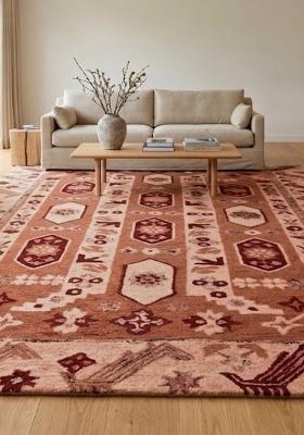 Saffron Rugs Hand Tufted Terracotta Brown Geometric Oriental Rectangular Wool Area Rug