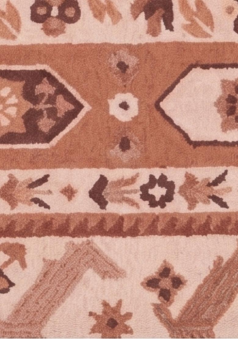 Saffron Rugs Hand Tufted Terracotta Brown Geometric Oriental Rectangular Wool Area Rug - Indya