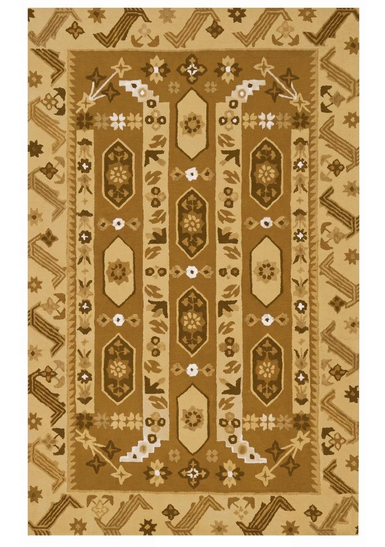 Saffron Rugs Hand Tufted Golden Brown Geometric Oriental Rectangular Wool Area Rug - Indya
