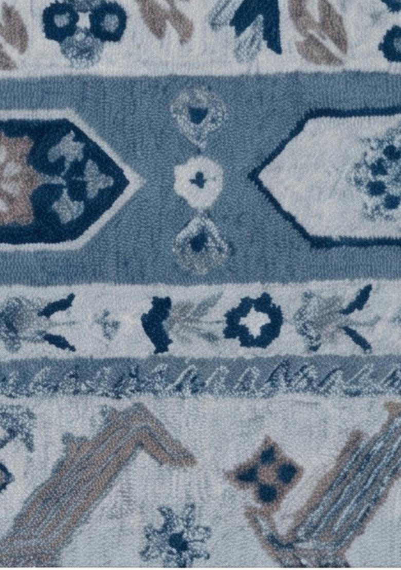 Saffron Rugs Hand Tufted Steel Blue Geometric Oriental Rectangular Wool Area Rug - Indya