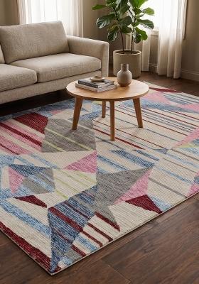 Saffron Rugs Hand Tufted Multicolor Geometric Contemporary Rectangular Wool Area Rug