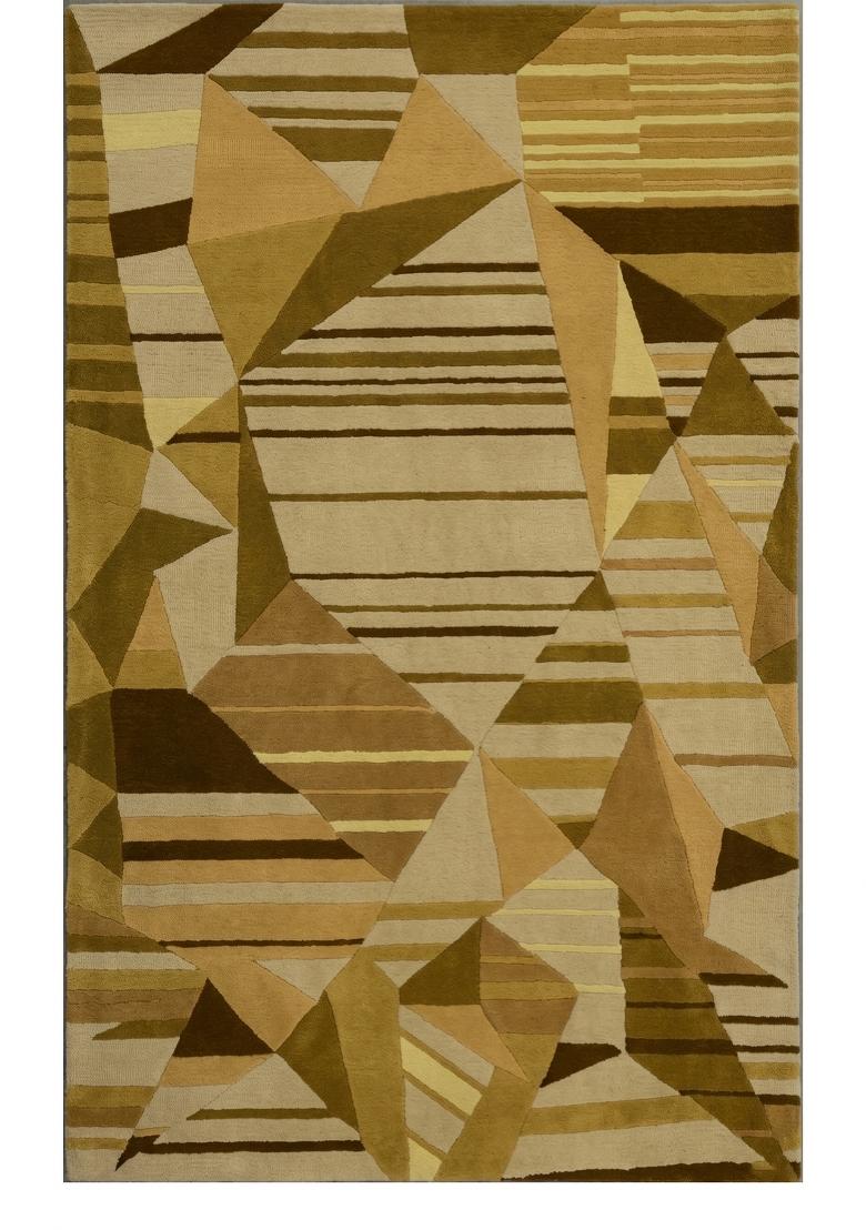 Saffron Rugs Hand Tufted Olive Gold Beige Geometric Contemporary Rectangular Wool Area Rug - Indya