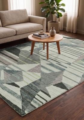 Saffron Rugs Hand Tufted Grey Green Geometric Contemporary Rectangular Wool Area Rug