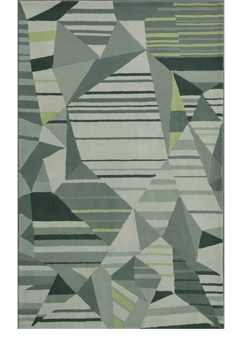 Saffron Rugs Hand Tufted Grey Green Geometric Contemporary Rectangular Wool Area Rug - Indya