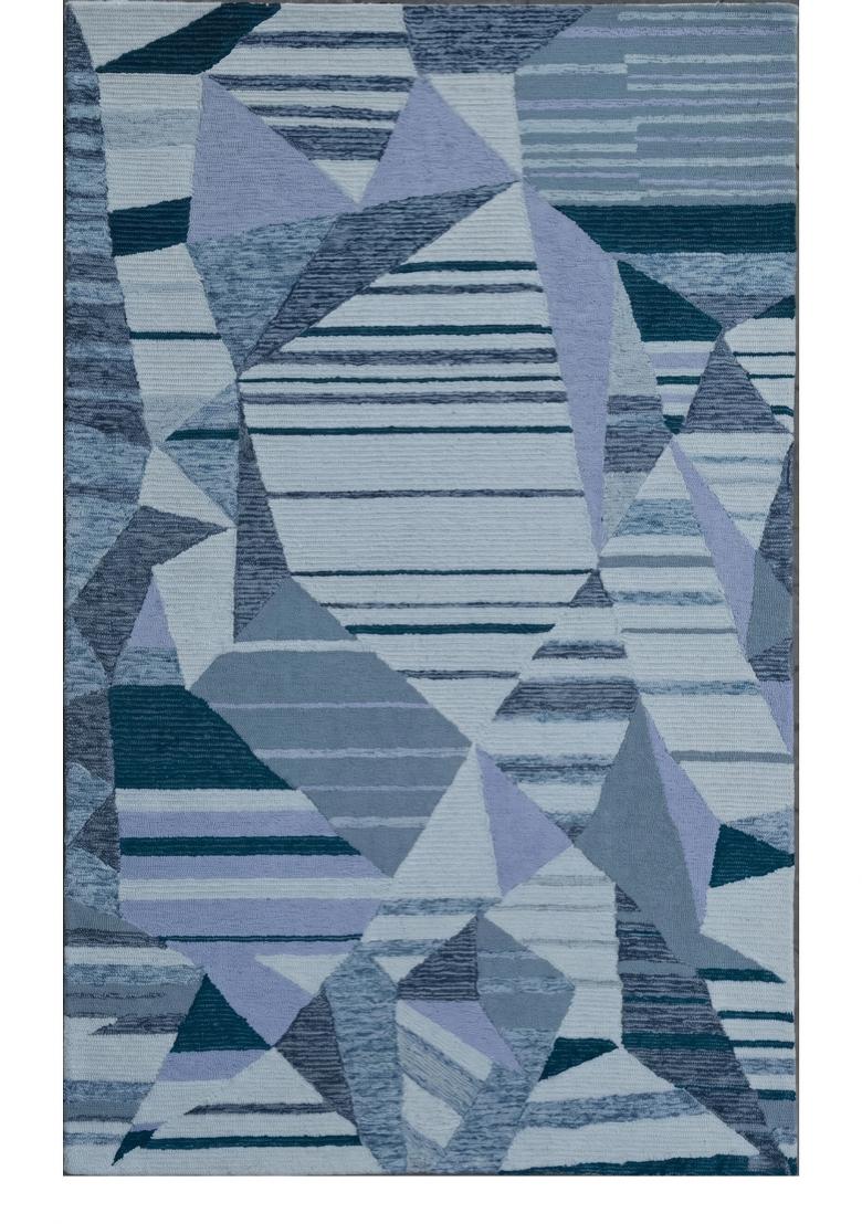 Saffron Rugs Hand Tufted Steel Blue Geometric Contemporary Rectangular Wool Area Rug - Indya