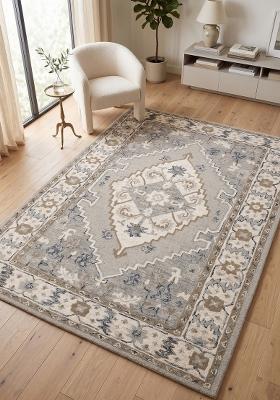 Saffron Rugs Hand Tufted Grey Blue Floral Oriental Rectangular Wool Area Rug