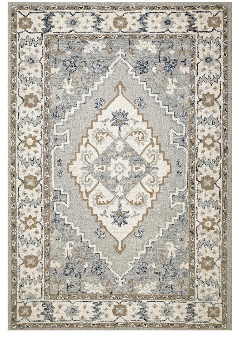 Saffron Rugs Hand Tufted Grey Blue Floral Oriental Rectangular Wool Area Rug - Indya