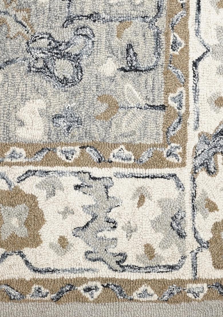 Saffron Rugs Hand Tufted Grey Blue Floral Oriental Rectangular Wool Area Rug - Indya