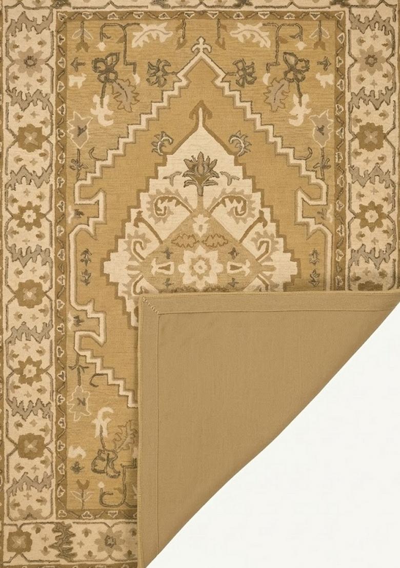 Saffron Rugs Hand Tufted Golden Tan Floral Oriental Rectangular Wool Area Rug - Indya